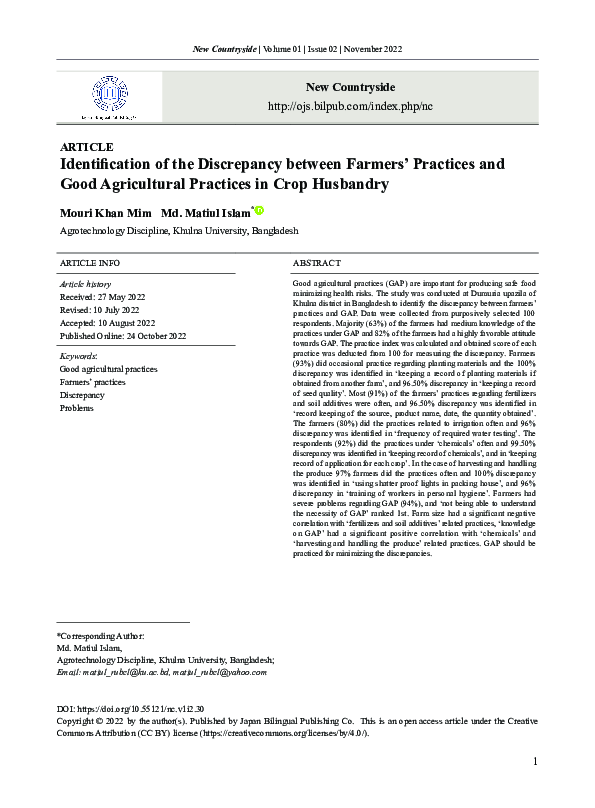 (PDF) Identification of the Discrepancy between Farmers’ Practices and ...