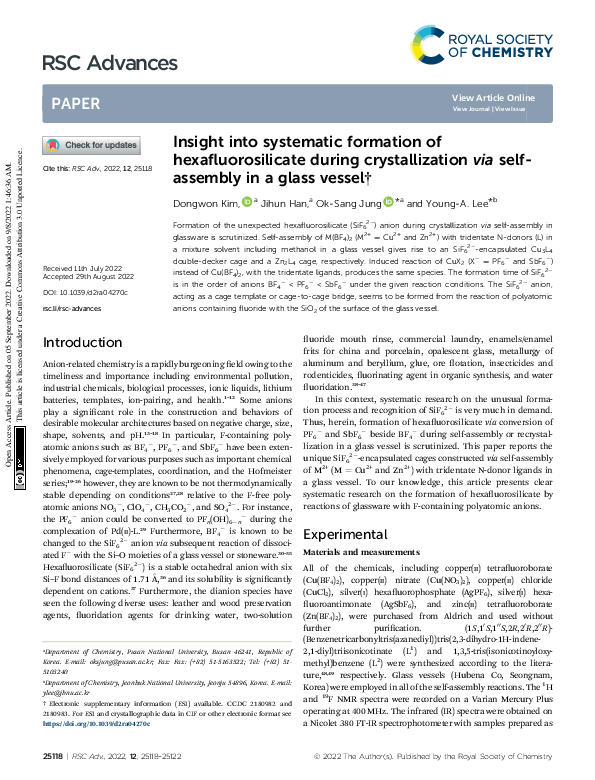 (PDF) Insight into systematic formation of hexafluorosilicate during ...