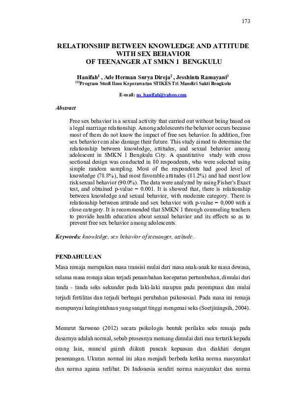 (PDF) Relationship Between Knowledge and Attitude with Sex Behavior of ...