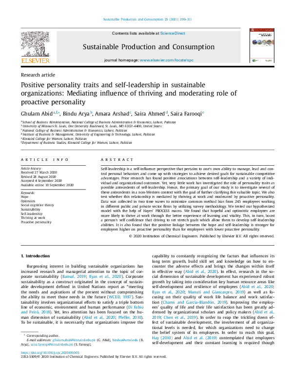 (PDF) Positive personality traits and self-leadership in sustainable ...