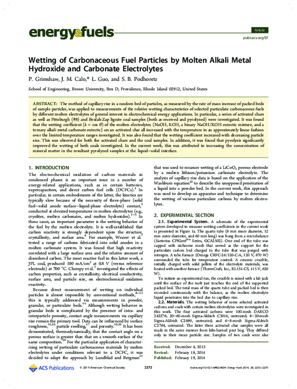(PDF) Wetting of Carbonaceous Fuel Particles by Molten Alkali Metal ...