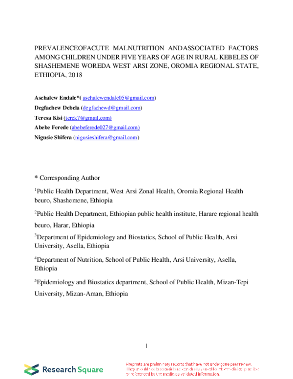 (PDF) Prevalence of Acute Malnutrition And Associated Factors Among ...