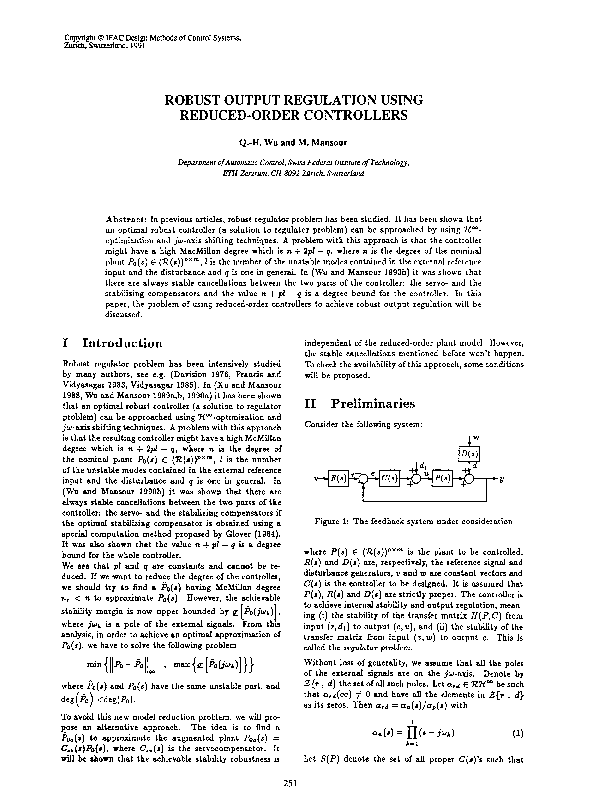 (PDF) Robust Output Regulation using Reduced-Order Controllers