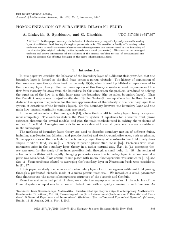 (PDF) Homogenization of Stratified Dilatant Fluid