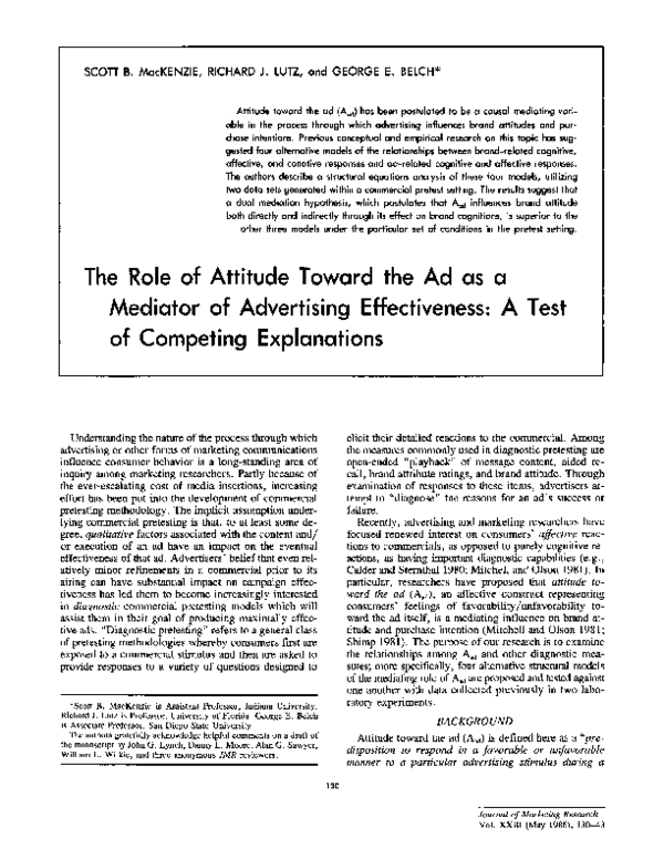 (PDF) The Role of Attitude toward the Ad as a Mediator of Advertising ...