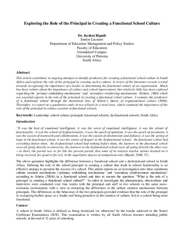 (PDF) Exploring the role of the principal in creating a functional ...