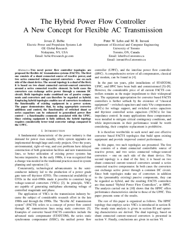 (PDF) The hybrid power flow controller a new concept for flexible AC