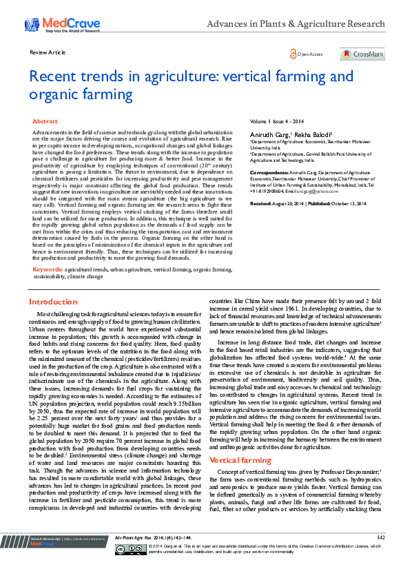 (PDF) Recent Trends in Agriculture: Vertical Farming and Organic Farming