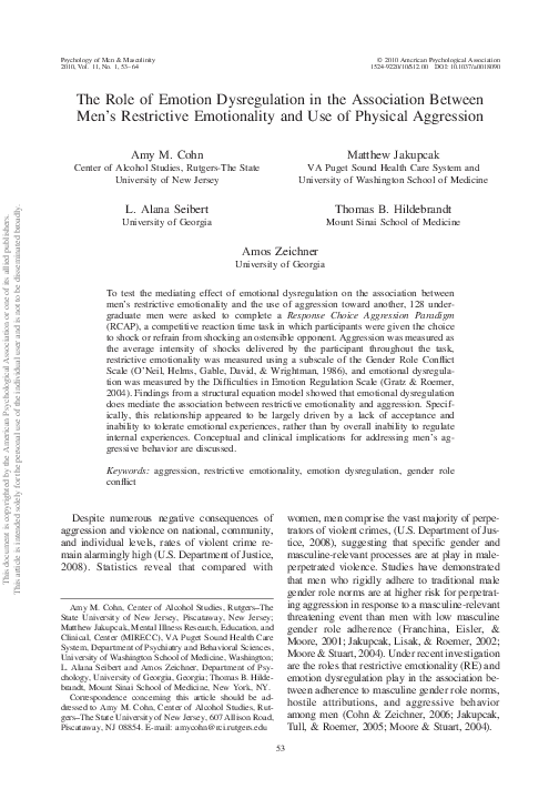 (PDF) The role of emotion dysregulation in the association between men ...