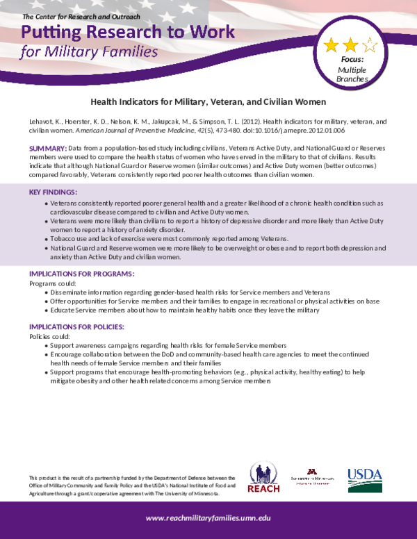 (PDF) Health Indicators for Military, Veteran, and Civilian Women