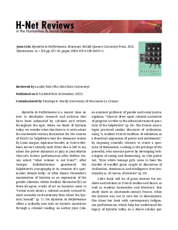 (PDF) H Net review Hysteria in Performance (2022) Lucille Toth
