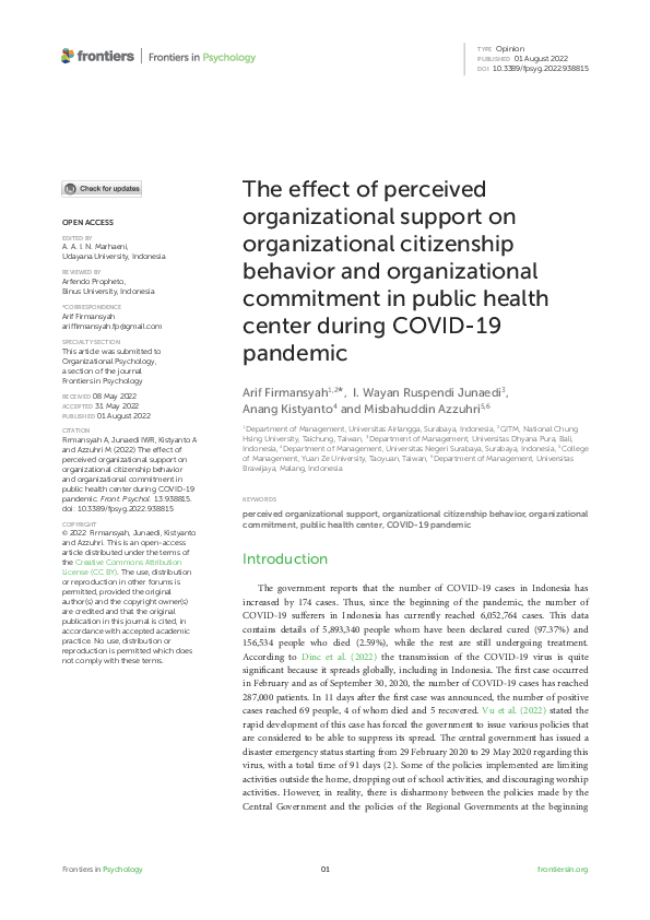 (PDF) The effect of perceived organizational support on organizational ...