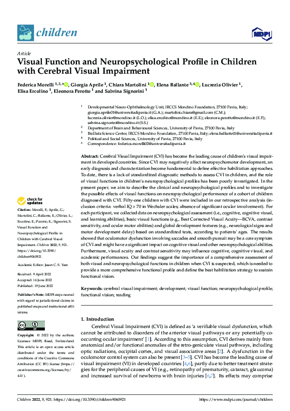 (PDF) Visual Function and Neuropsychological Profile in Children with ...