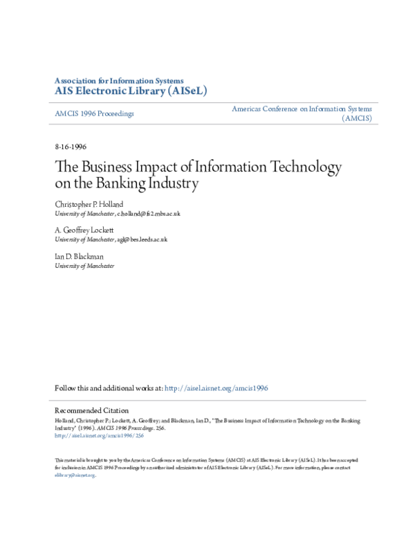 (PDF) The Business Impact of Information Technology on the Banking Industry
