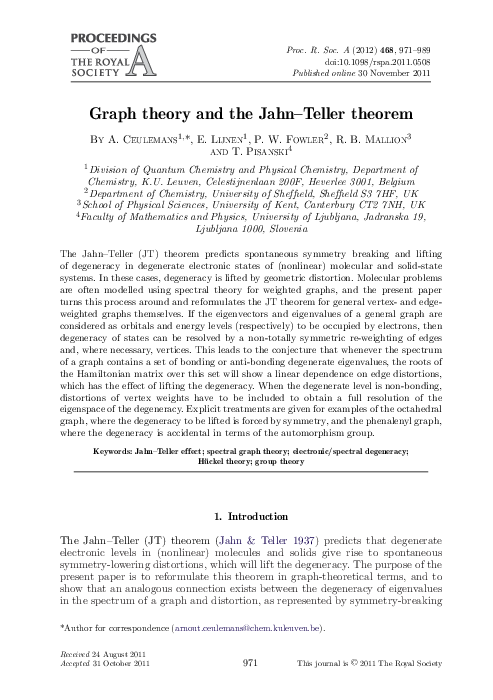 (PDF) Graph theory and the Jahn–Teller theorem