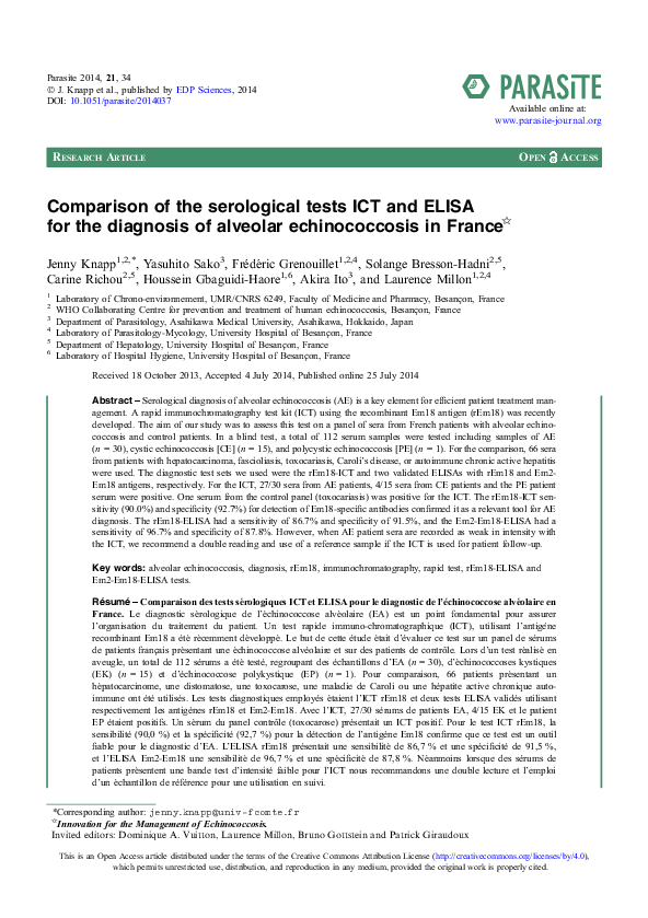 (PDF) Comparison of the serological tests ICT and ELISA for the ...
