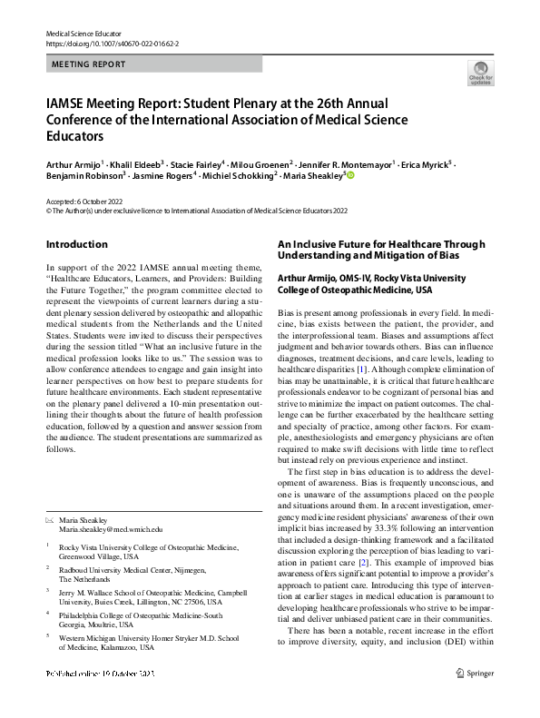(PDF) IAMSE Meeting Report: Student Plenary at the 26th Annual ...