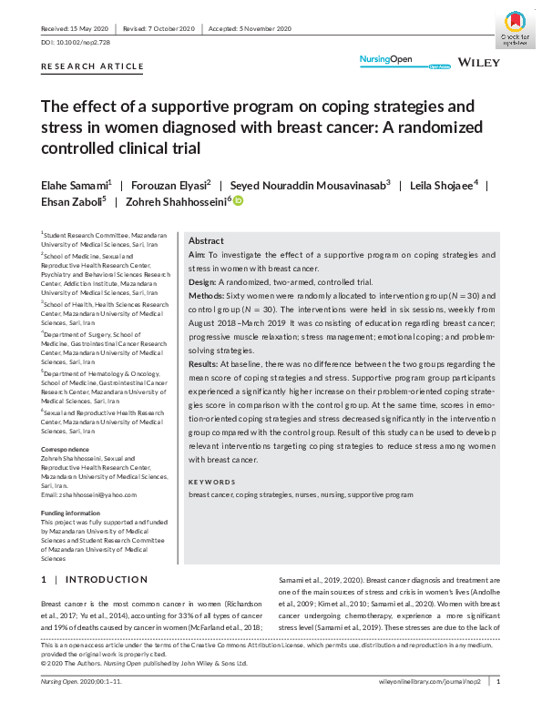 (PDF) The effect of a supportive program on coping strategies and ...