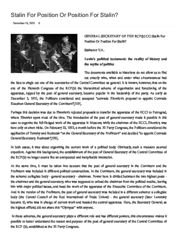 (PDF) Stalin For Position Or Position For Stalin - V.A Sakharov