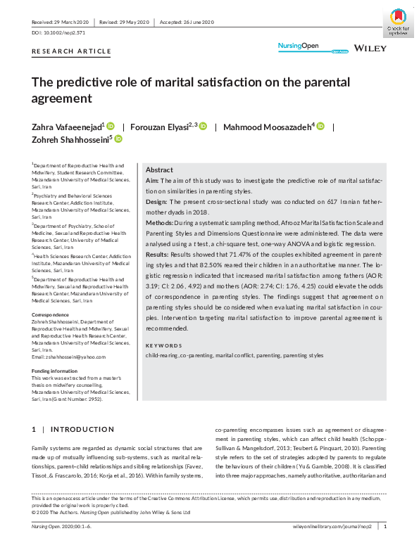(PDF) The predictive role of marital satisfaction on the parental agreement