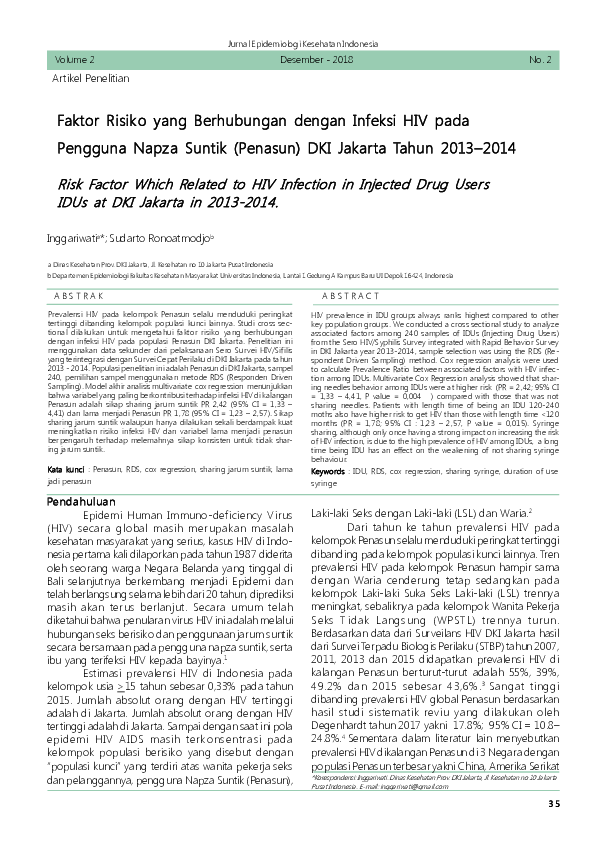 (PDF) Faktor Risiko yang Berhubungan Dengan Infeksi HIV pada Pengguna ...