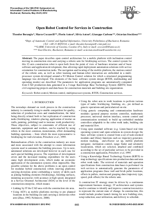 (PDF) Open Robot Control for Services in Construction