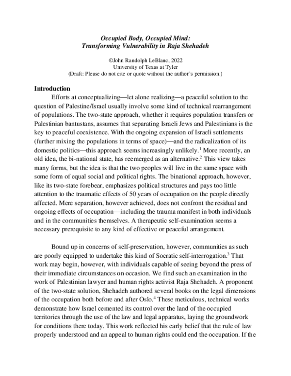 (PDF) Occupied Body, Occupied Mind: Transforming Vulnerability in Raja ...