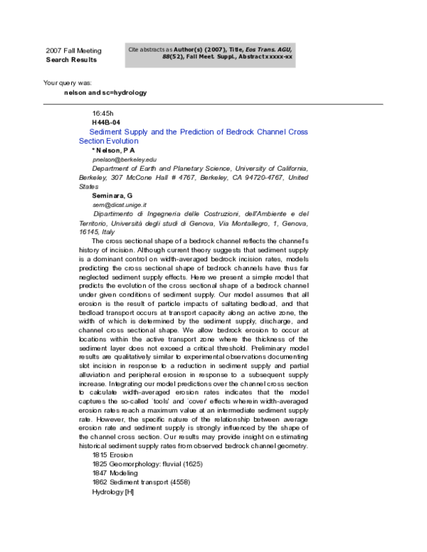 (PDF) Sediment supply and the prediction of bedrock channel cross ...