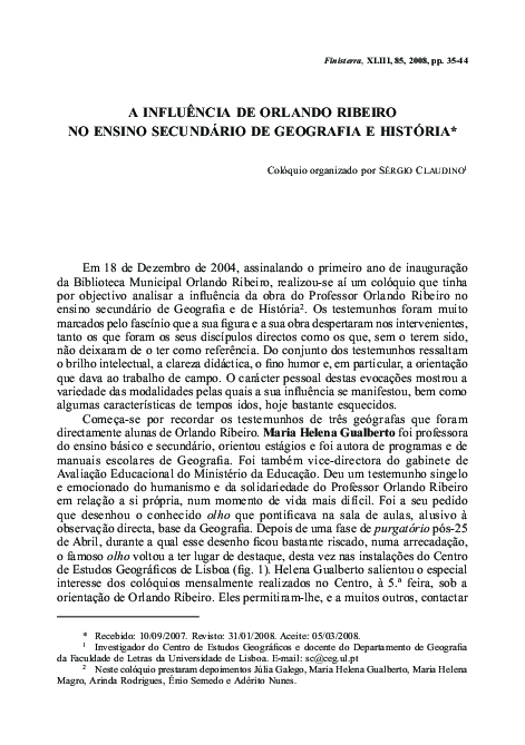 (PDF) A influência de Orlando Ribeiro no Ensino Secundário de Geografia ...