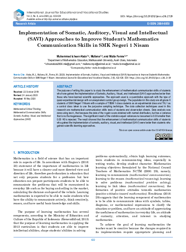 (PDF) Implementation of Somatic, Auditory, Visual and Intellectual ...