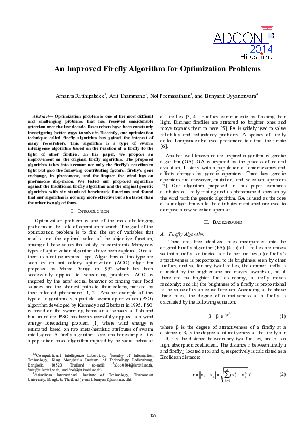 (PDF) An Improved Firefly Algorithm for Optimization Problems