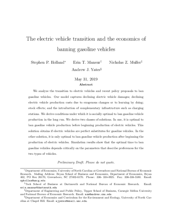 (PDF) The Electric Vehicle Transition and the Economics of Banning ...