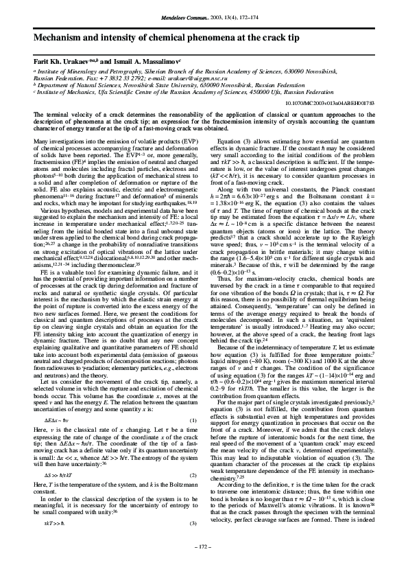 (PDF) Mechanism and intensity of chemical phenomena at the crack tip