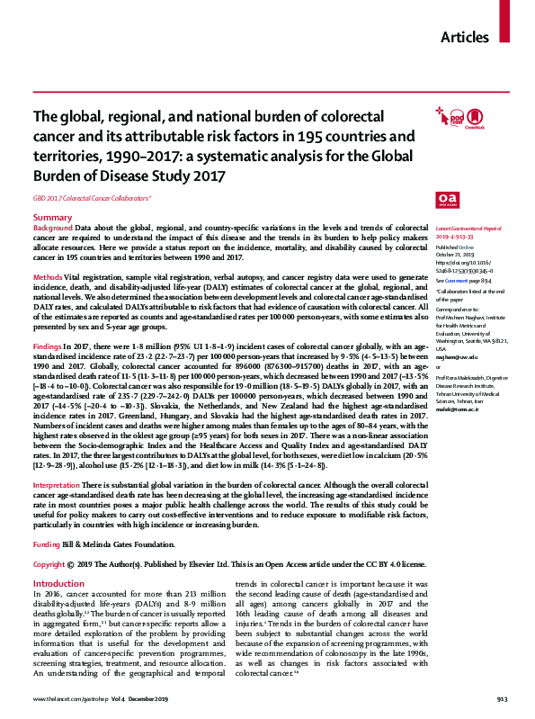 (PDF) The global, regional, and national burden of colorectal cancer ...