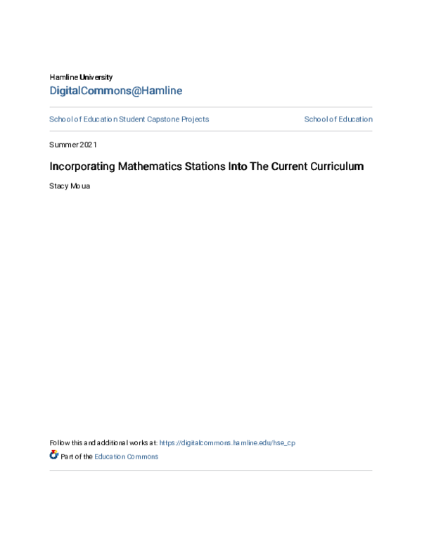 (PDF) Incorporating Mathematics Stations Into The Current Curriculum