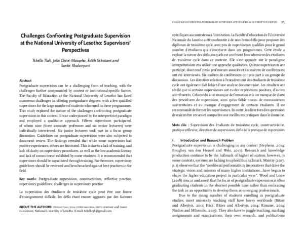 (PDF) Challenges Confronting Postgraduate Supervision at the National ...