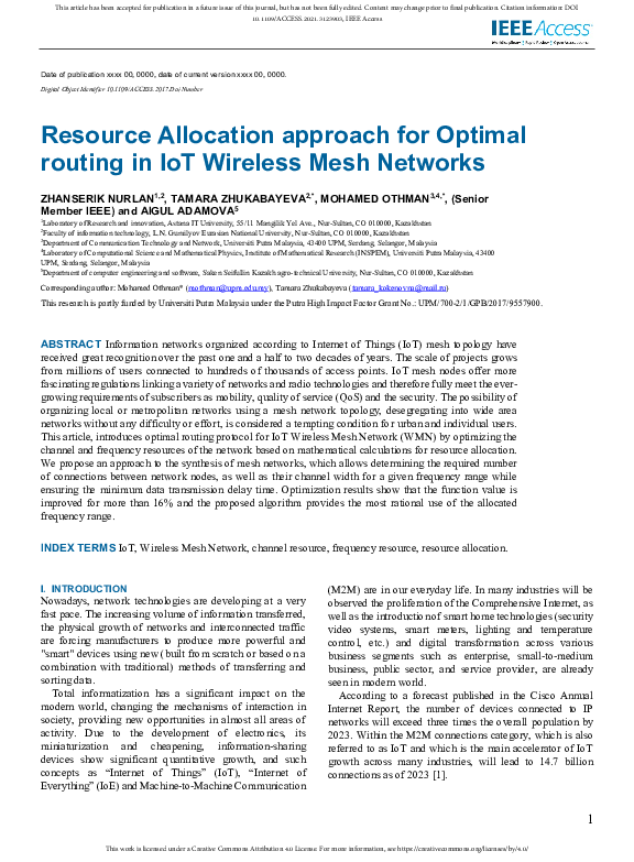 (PDF) Resource Allocation approach for Optimal routing in IoT Wireless ...