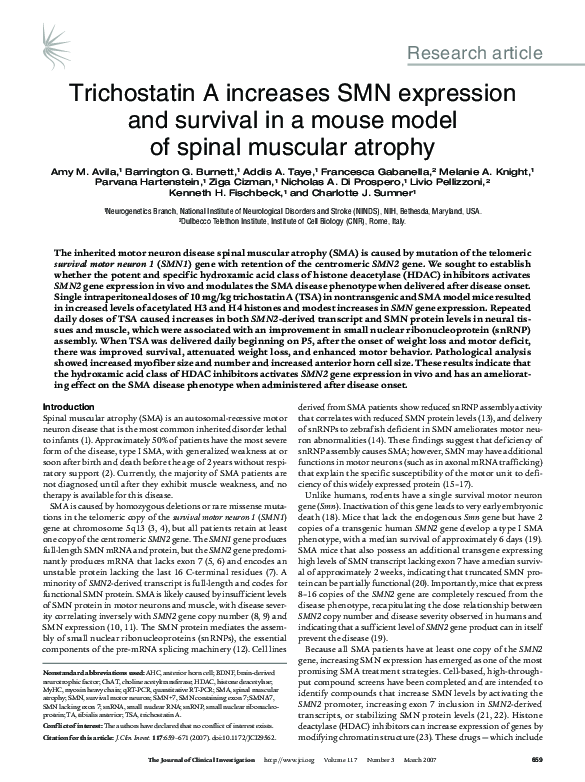 (PDF) Trichostatin A increases SMN expression and survival in a mouse ...