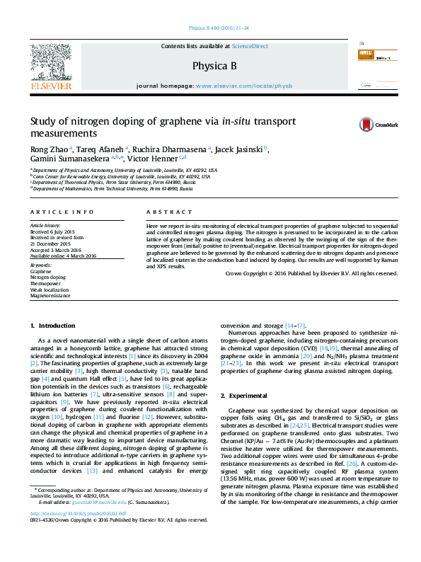 (PDF) Study of nitrogen doping of graphene via in-situ transport ...
