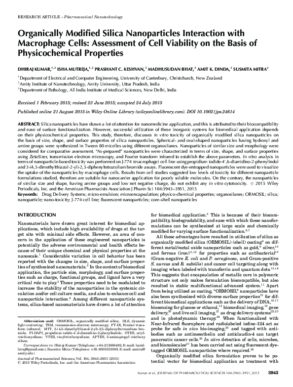 (PDF) Organically Modified Silica Nanoparticles Interaction with ...