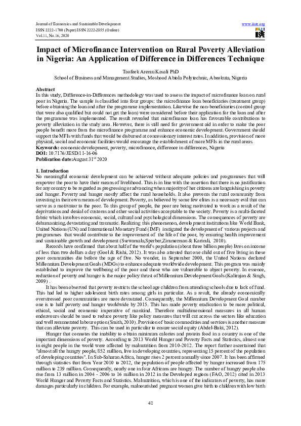(PDF) Impact of Microfinance Intervention on Rural Poverty Alleviation ...