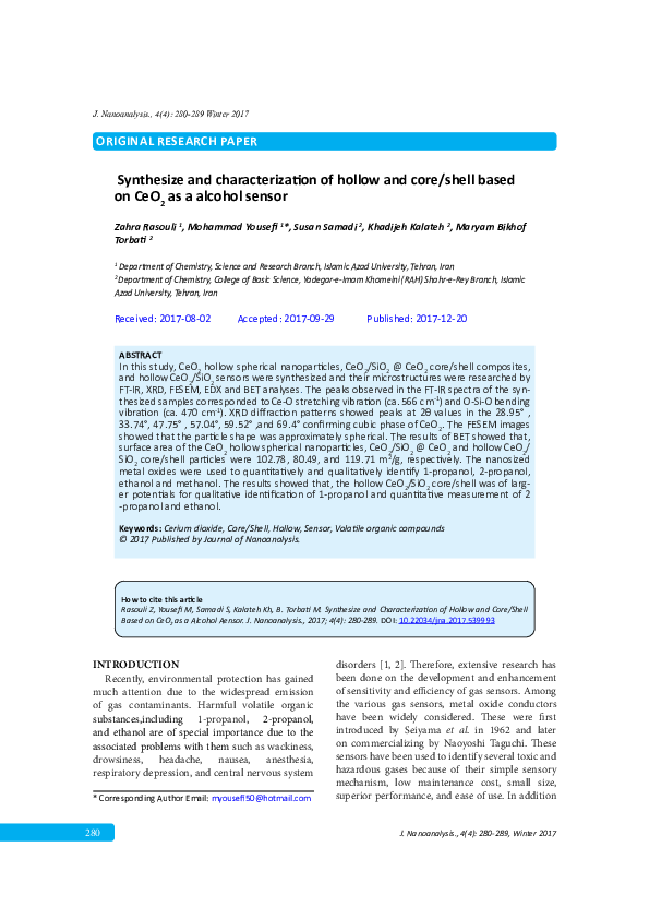 (PDF) Synthesize and Characterization of Hollow and Core/Shell Based on ...