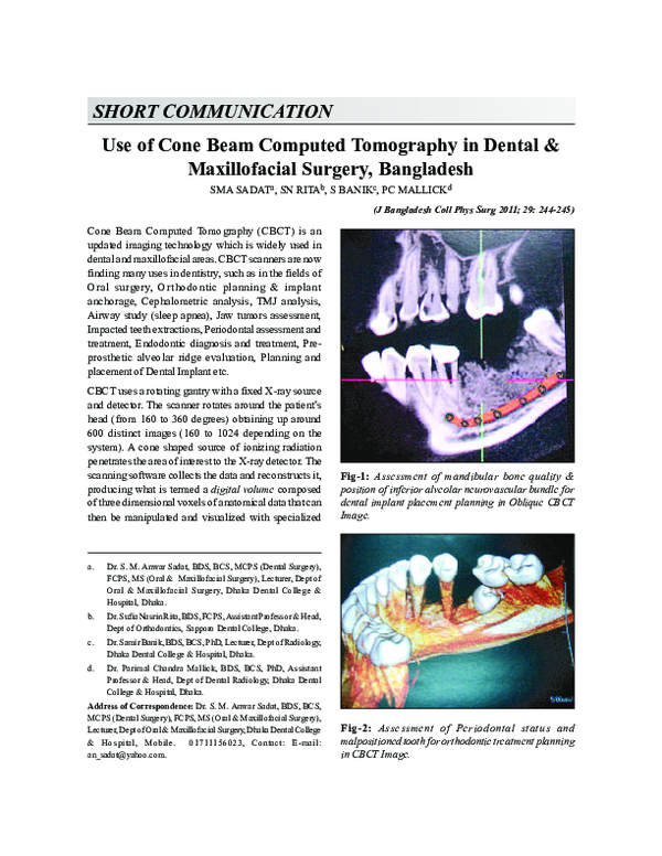 (PDF) Use of Cone Beam Computed Tomography in Dental & Maxillofacial ...