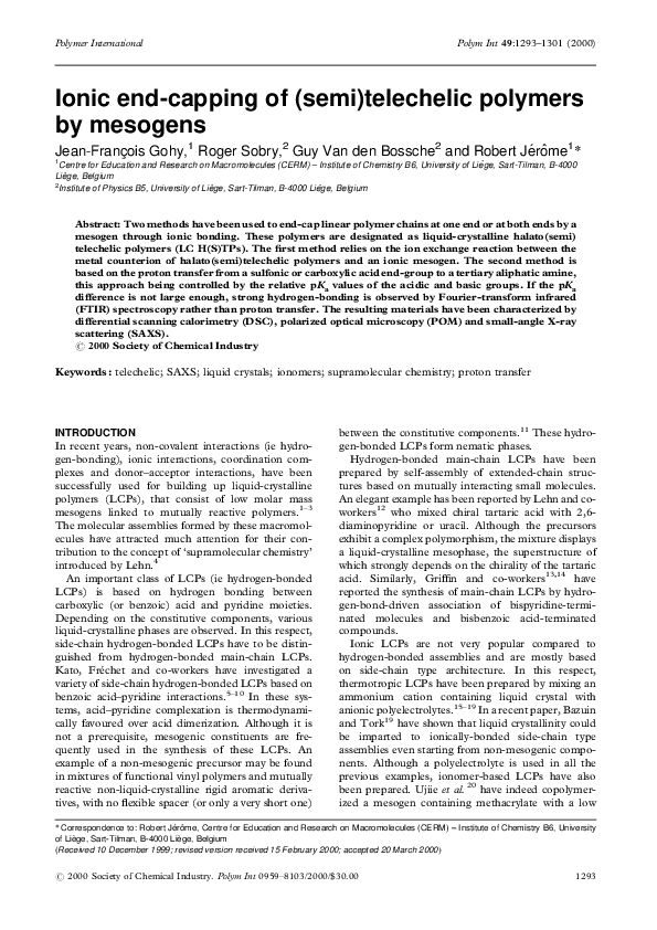 (PDF) Ionic end-capping of (semi)telechelic polymers by mesogens