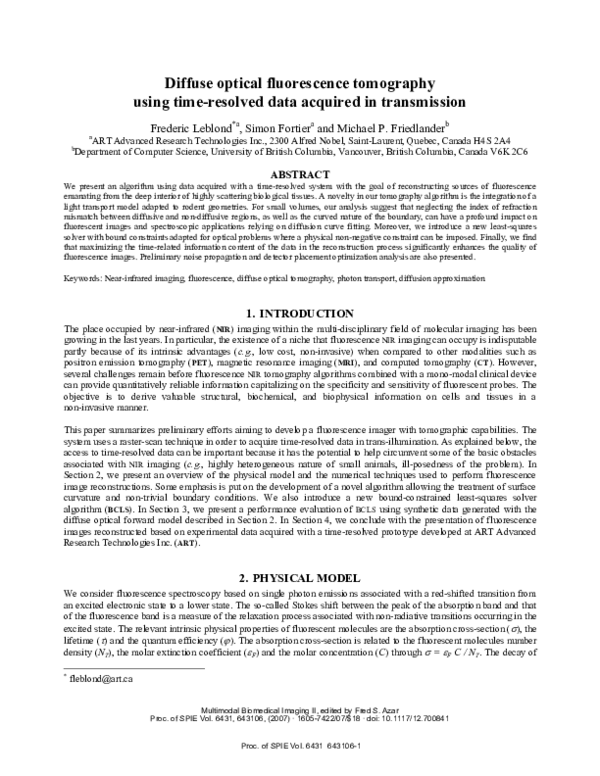 (PDF) Diffuse optical fluorescence tomography using time-resolved data ...