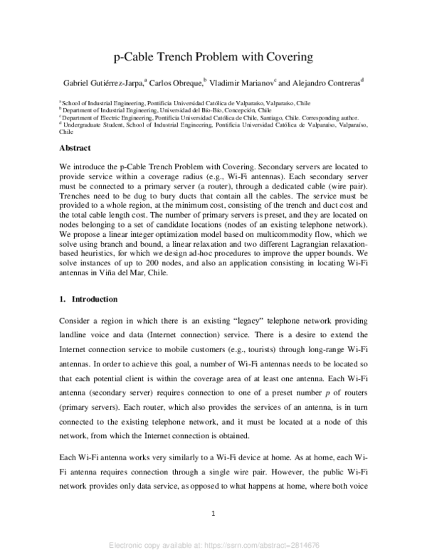 (PDF) P-Cable Trench Problem with Covering