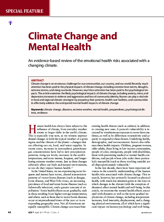 (PDF) Climate Change and Mental Health