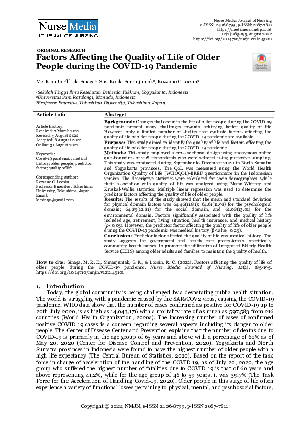 (PDF) Factors Affecting the Quality of Life of Older People during the ...