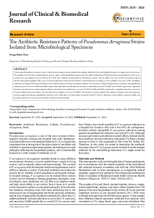 (PDF) The Antibiotic Resistance Patterns of Pseudomonas Aeruginosa ...