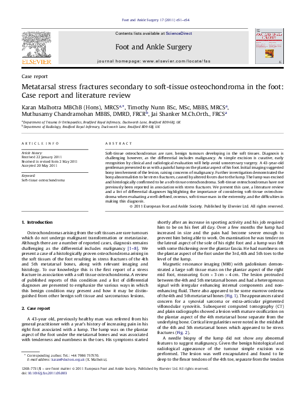 (PDF) Metatarsal stress fractures secondary to softtissue